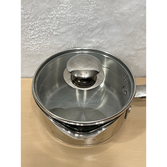 WearEver Stainless Saucepan Set 1 Qt + 2 Qt Glass Strainer Lids Double Spout - Picture 11 of 12
